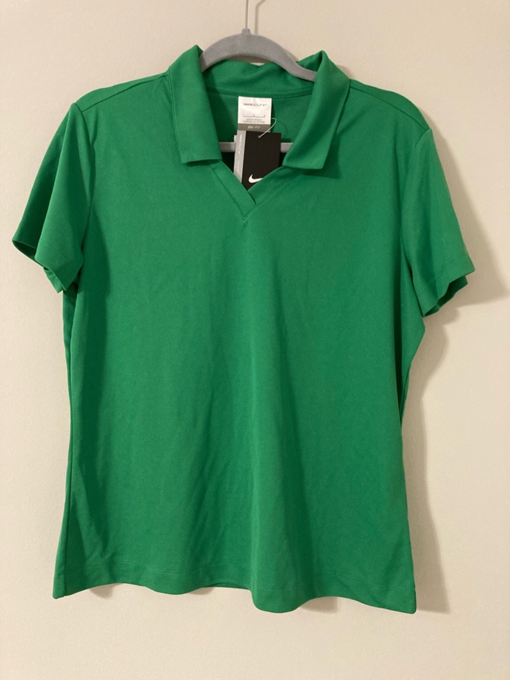 Nike Green V-Notch Polo-Style Short Sleeve Top